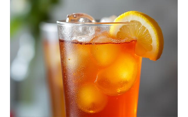 氷とレモンスライスが入ったグラスのアイスティー