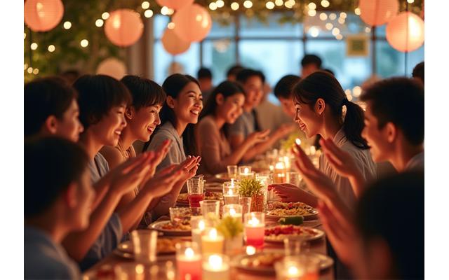 多種多様な人が楽しんでいる賑やかなパーティーの様子